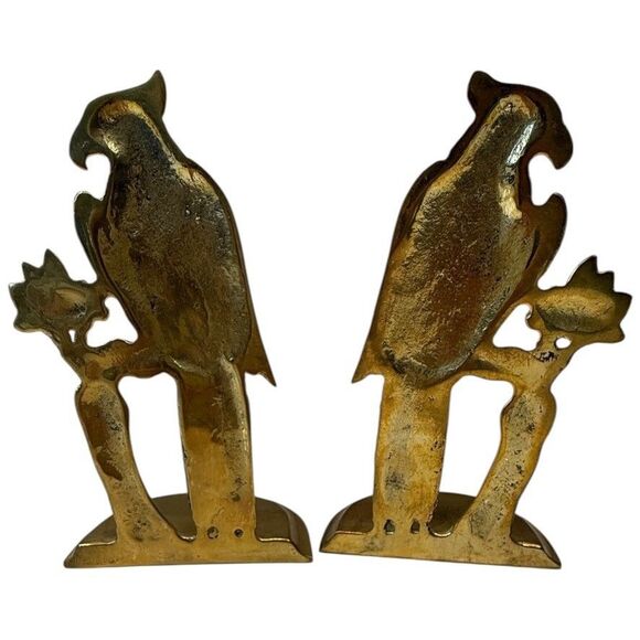 Vtg Andrea by Sadek Brass Parrot Bird Bookends 1980s Mid Century Pair - Picture 5 of 16